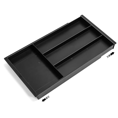 Adjustable Black Silverware Drawer Organizer - Expandable Utensil Tray