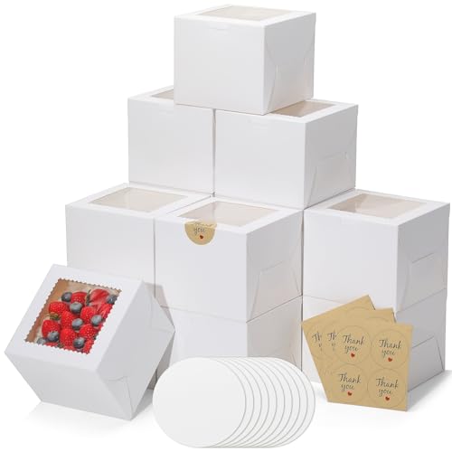 White 6 Inch Small Cake Boxes with Cake Boards & Stickers - Pack of 48