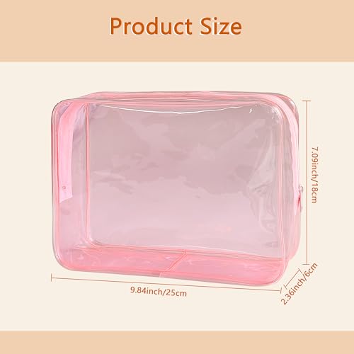 TotePrint Clear Waterproof PVC Makeup Bag - Pale Pink Travel Toiletry Organizer