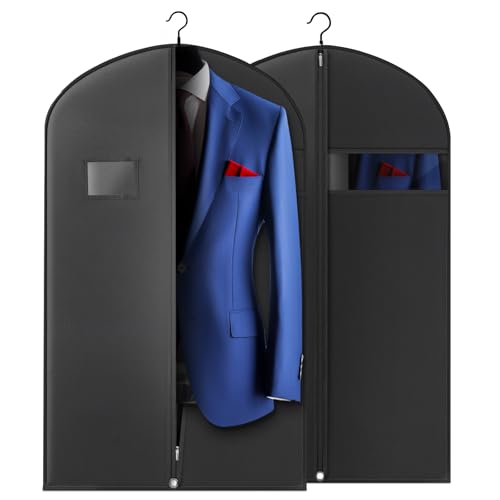 Hleelomi 2-Pack 40-Inch Garment Bags for Hanging Clothes Suit Storage Black