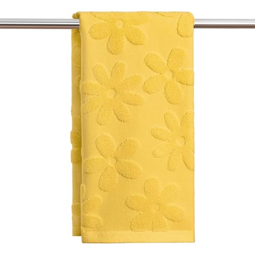 Yellow 3D Floral Jacquard Hand Towel - 100% Cotton, 13.7" x 29.5"