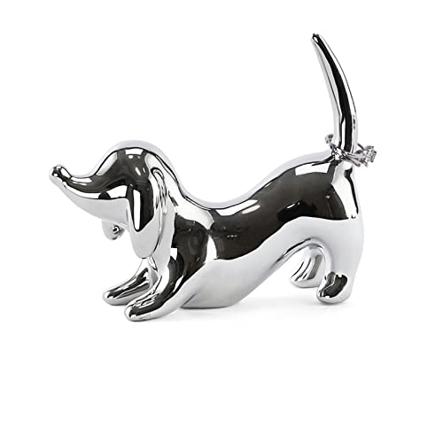 HOME SMILE Silver Ceramic Dog Ring Holder - Small Jewelry Dish Organizer
