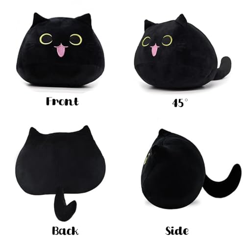 AUTOKAKUM 12-Inch Cute Black Cat Plush Pillow - Soft Stuffed Animal Toy