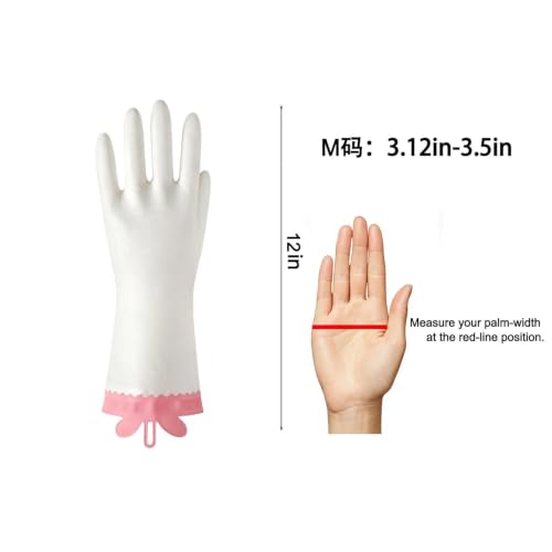 KINGFINGER Reusable PVC Dishwashing Gloves - 3 Pairs with Bunny Ear Cuffs