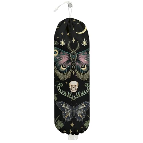 Gothic Moth Butterfly Plastic Bag Holder - Wall Mount Grocery Organizer 0201