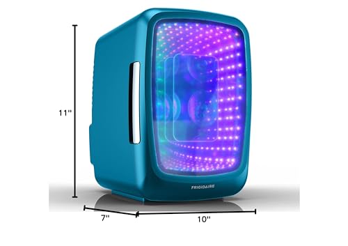 Frigidaire Gaming Light Up Mini Beverage Refrigerator, 6 can, 4 liters, Cooler with large see through door and LED lights Perfect for Gaming Experience, Home, Office, or Cars.12V Charger (Blue)