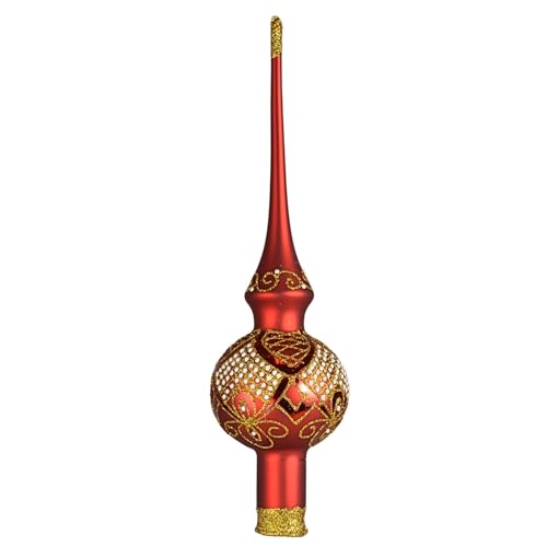Glass Christmas Tree Topper Red Matte Hand-Blown Holiday Decor