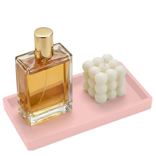 BLESWIN Pink Silicone Bathroom Vanity Tray 7.8 x 3.9 Inch - Non-Slip Organizer for Perfume, Jewelry, Soap