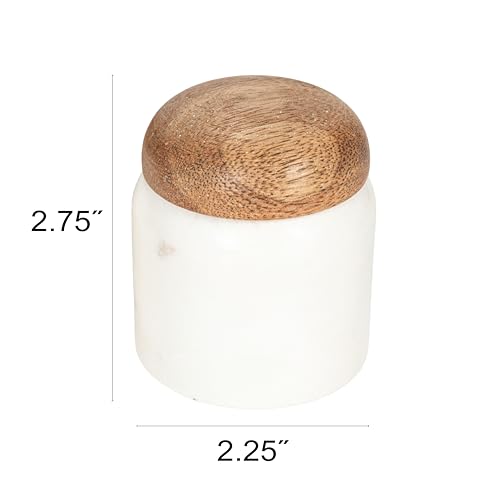 Marble and Mango Wood Pinch Pot Canister with Lid - 2.25" Round x 2.75"H