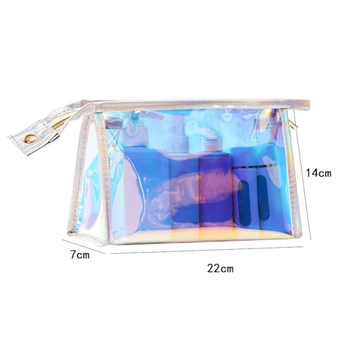 GSHLLO Large Holographic Makeup Bag Waterproof Iridescent Cosmetic Organizer