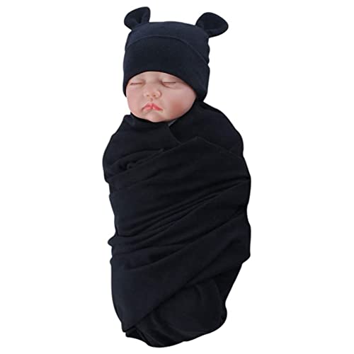 Unisex Baby Swaddle Wrap Set with Hat for 0-3 Months