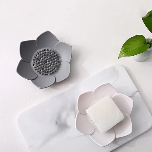 Lotus Flower Silicone Soap Dish Set - 4 Pcs Non-Slip Holder