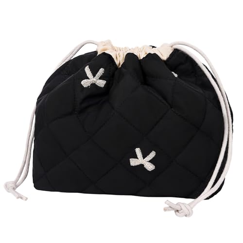 SXS LACONIC Quilted Drawstring Makeup Bag - Cute Coquette Cosmetic Pouch