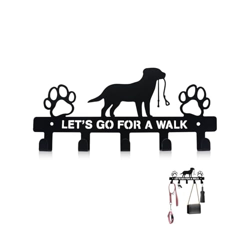 Dog Leash Holder for Wall - 5-Hook Metal Organizer for Leashes and Keys