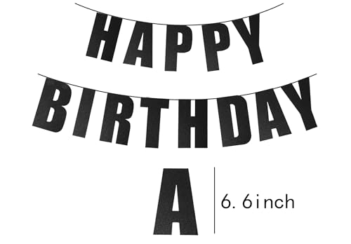 Black Happy Birthday Banner for Party Decorations - Reusable
