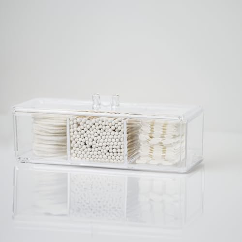 Clear Acrylic Makeup Organizer with Lid - 3-Compartment Vanity Storage
