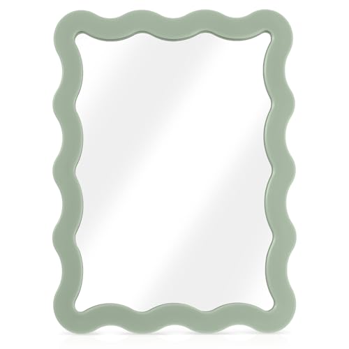 Sage Green Magnetic Locker Mirror 5x7 - Real Glass, Scalloped Edge