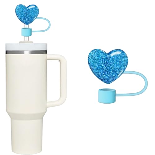 Bling Hearts Silicone Straw Cover for Stanley Tumbler – Blue