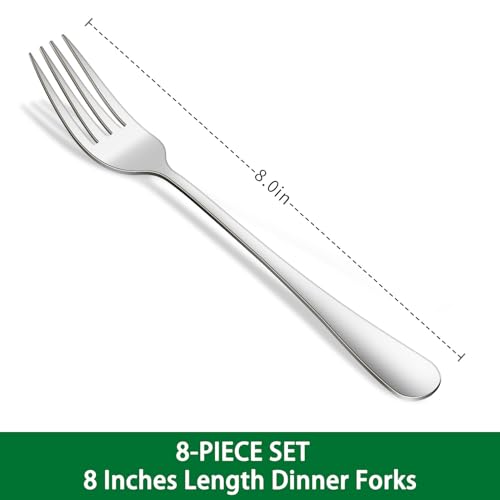 Dehov 8-Inch Stainless Steel Dinner Forks - Silver, Set of 8