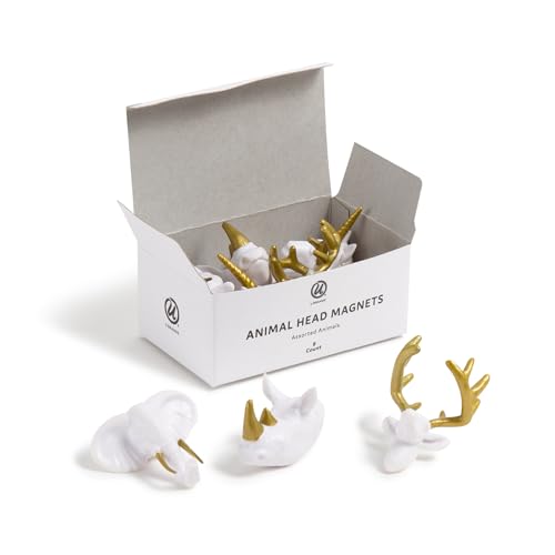 U Brands Animal Locker & Fridge Magnets Set - White & Gold, 8 Pack, Fun Magnetic Locker & Whiteboard Accessories