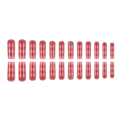 Square Press on Nails Red French Tip Ombre Fake Nails 24Pcs