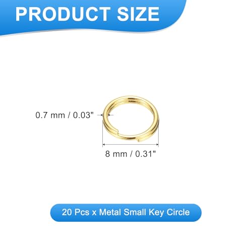 PATIKIL 8mm Gold Split Rings 20 Pcs Double Loop Stainless Steel Key Rings for Jewelry Making and DIY Crafts