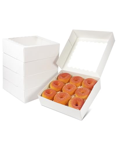 qiqee 8x8x2.5 Inch White Pastry Box with Window - 12pcs Bakery Box