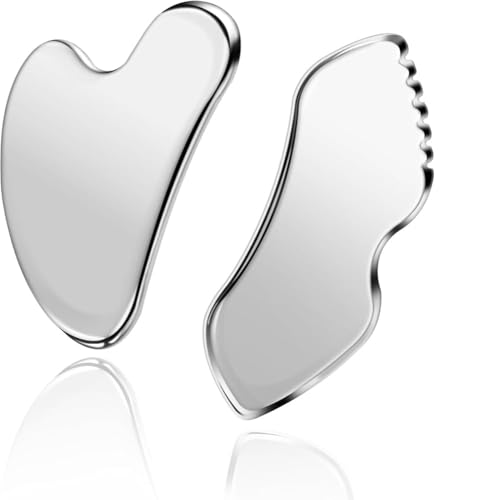 Stainless Steel Gua Sha Facial Tool 2-Pack for Face, Jawline & Lymphatic Drainage