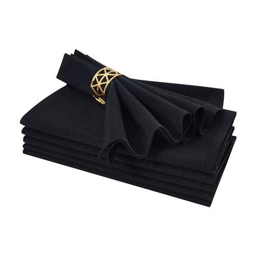 Black Cloth Napkins Set of 6 - 18x18 Washable Polyester Napkins