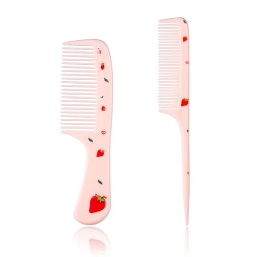 BOXOB Baby Hair Comb Set - Pink Strawberry Mini Fine Tooth & Rat Tail Combs