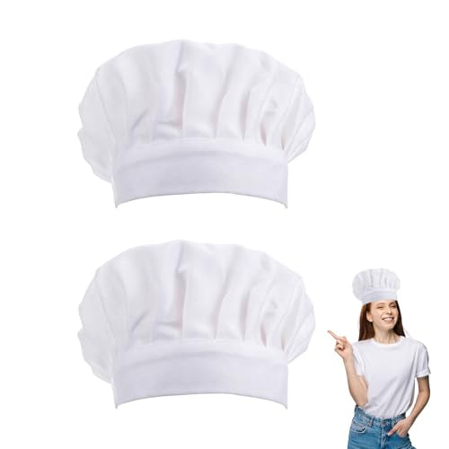 Gallipower 2-Pack Small Elastic Cotton Chef Hats - White