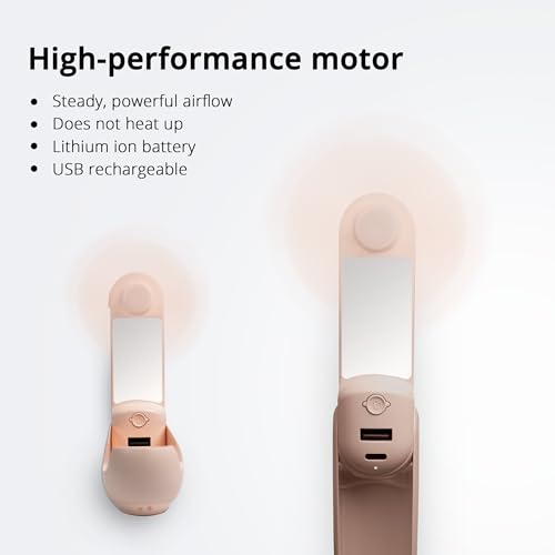ADOTEM Pink 4-in-1 Portable Handheld Fan with Power Bank, Mirror & Flashlight