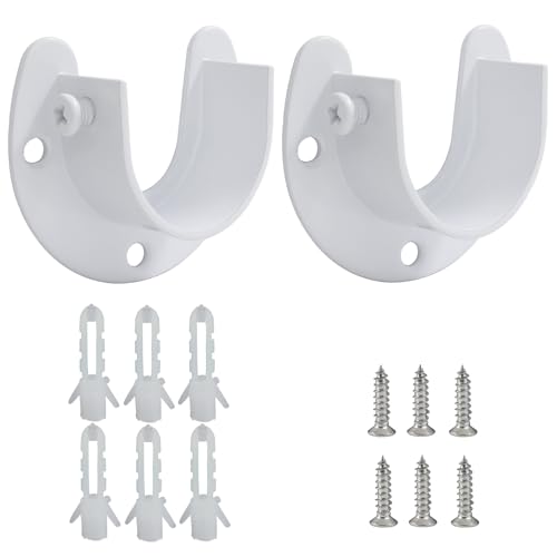 Aoserge 2 Pack White U-Shaped Closet Rod Brackets for 1-1/4 Inch Rods