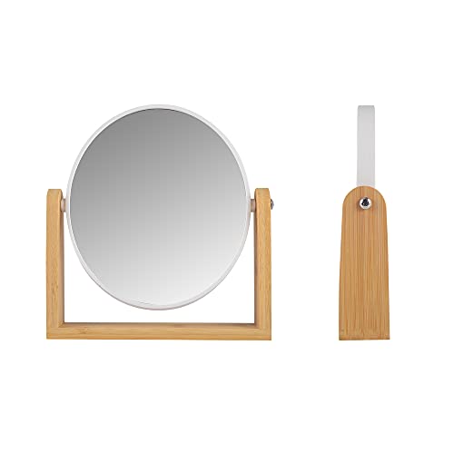 LOTIKO Double Sided Makeup Mirror, 1X/3X Magnifying Mirror with Bamboo Stand