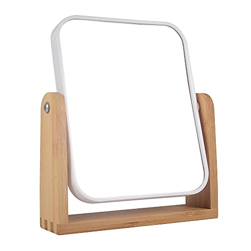 YYPDC Double-Sided Makeup Mirror with Bamboo Stand 1X/3X Magnification, 360° Swivel Vanity Mirror for Bedroom & Desk