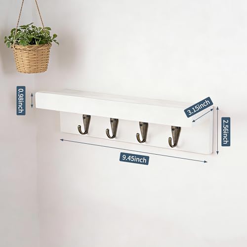 Gulex White Rustic Wooden Key Holder Wall Mount with 4 Hooks — Organize Keys & Mail