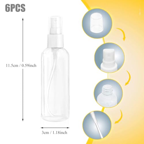 MUUZLL Travel Spray Bottles 2oz 50ml Clear Plastic Fine Mist 6 Pack