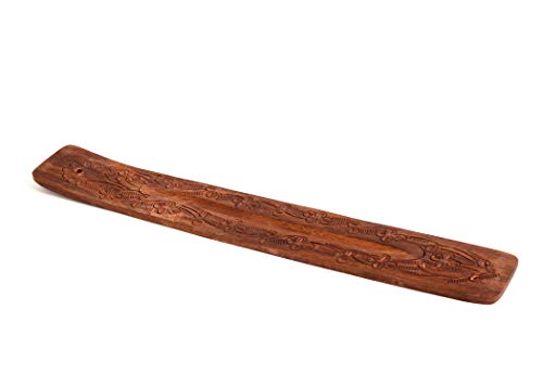 Handmade Wooden Incense Holder - Carved Ash Catcher, 10"