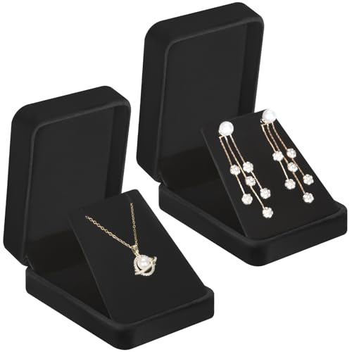 LETURE Velvet Jewelry Gift Boxes - Set of 2 for Necklaces, Earrings, Bracelets - Black Velvet Storage Cases