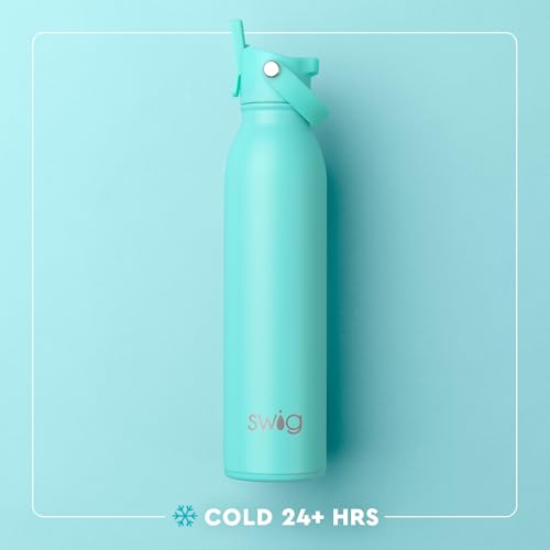 Swig Life 20oz Insulated Water Bottle, Travel Water Bottle with Straw and Lid, Cup Holder Friendly, Stainless Steel (Matte Black)