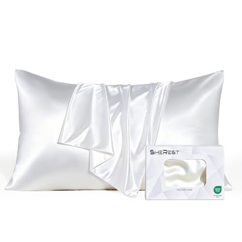 SheRest Cooling Satin Pillowcase King Size - Buttery Soft, Anti-Frizz, Hidden Zipper, White, 20"x36"