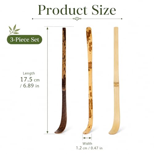 JJUNW Bamboo Matcha Spoon Set - 3 Traditional Chashaku Scoops