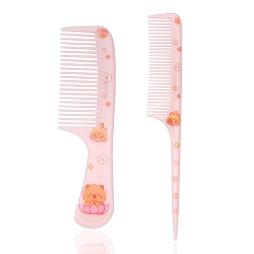 Lasuroa Capybara Cartoon Hair Comb Set 2pcs Pink Plastic Hairbrush