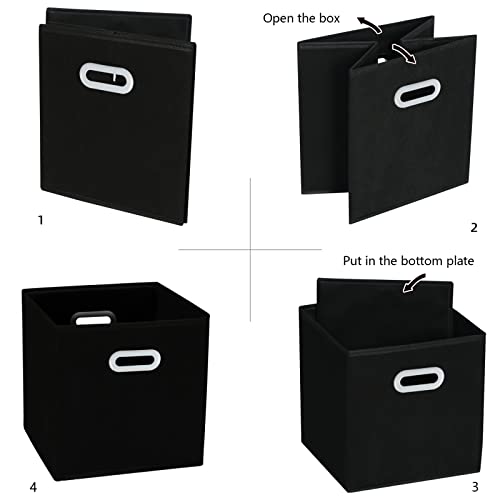 Black Fabric Cube Storage Bins - 3 Pack with Dual Handles