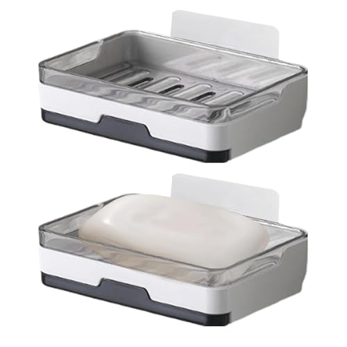 Wall Mounted Soap Dish with Drawer Drip Tray - 2 Pack, White