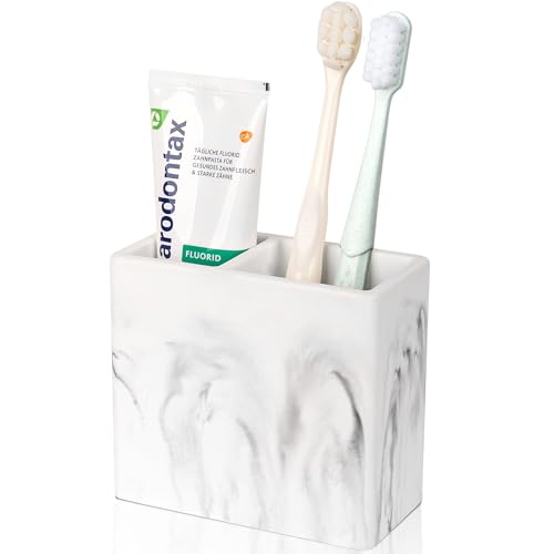 Diatomite Toothbrush Holder & Toothpaste Organizer - Marble White, Small