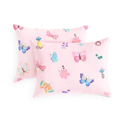 Wake In Cloud Butterfly Pillowcases, Pink Floral Standard 20x26, Set of 2