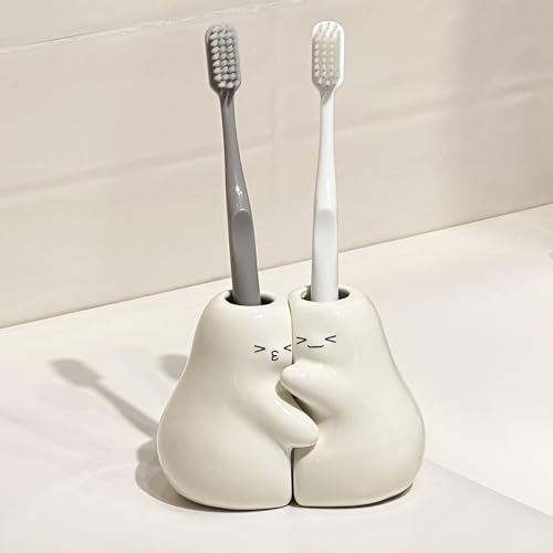 Cute Ceramic Toothbrush Holder Set - Pear Design for Bathroom