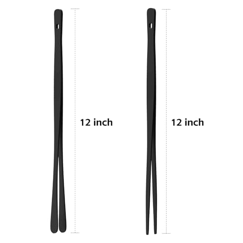 Tifanso 2-Pack 12-Inch Black Stainless Steel Serrated Cooking Tongs