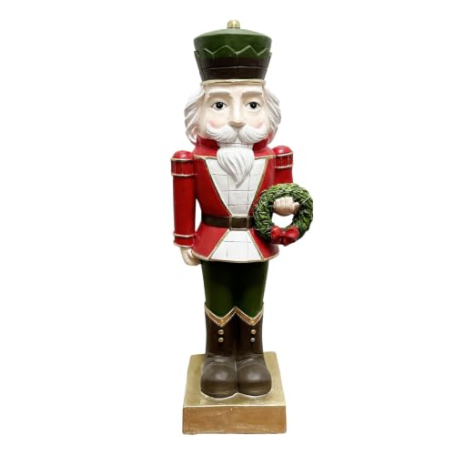 Christmas Nutcracker Statue with LED Wreath - Indoor Outdoor Decor